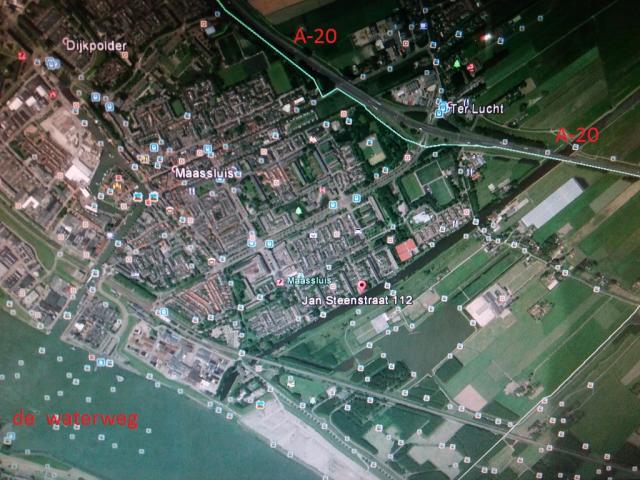 google earth lokatie tov A-20 en de waterweg