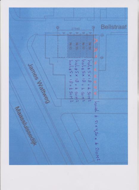 Het gebouw Bellstraat 13-15-17-19 Hoek James Watt weg